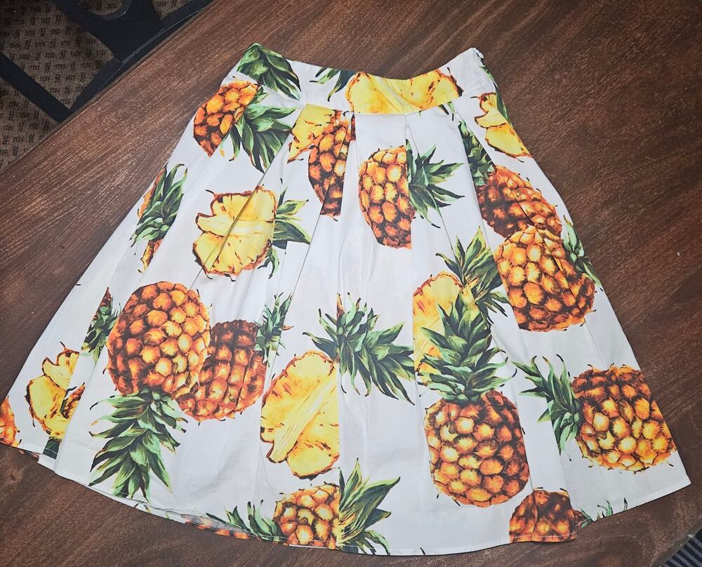 Vintage Style Tropical Pineapple Pleated  Skirt 🍍✨